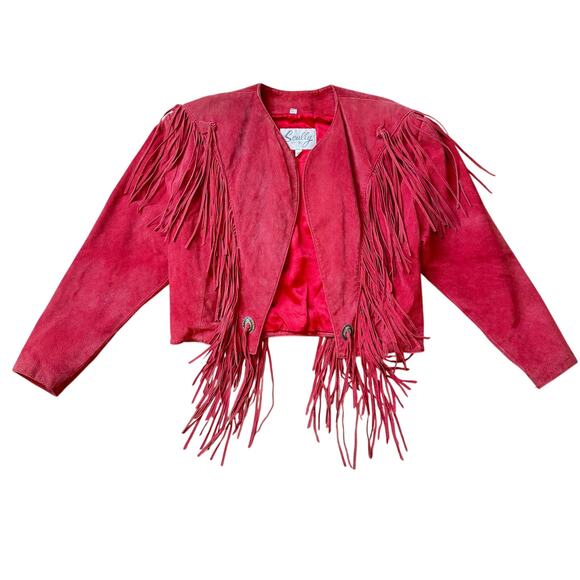 Scully Jackets & Blazers - Vintage Scully Red Suede Leather Fringe Jacket Western Concho Women’s
